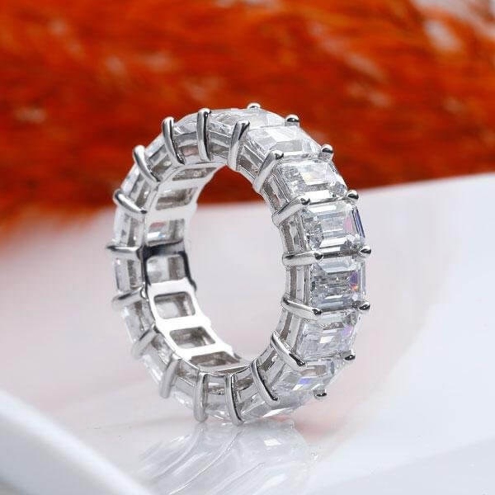White Sapphire Emerald Cut Wedding Band